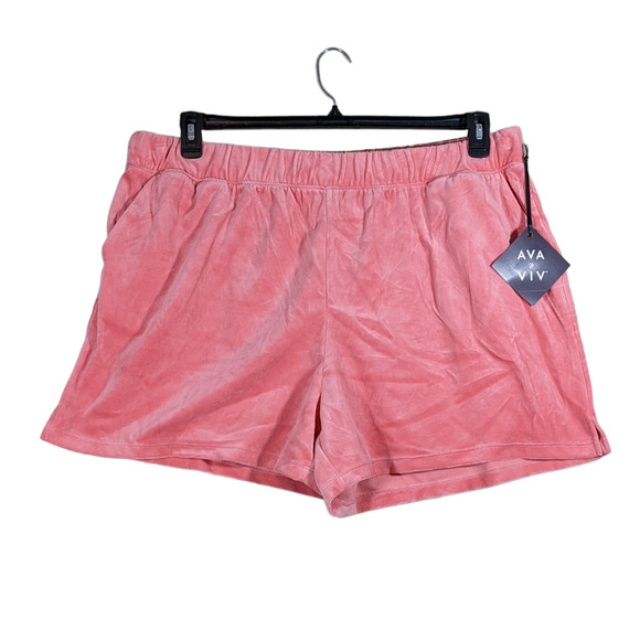 Ava & Viv Shorts Velvet 1X High Rise Pull On Lounge Stretch Waist‎ Pockets Coral - Picture 10 of 11